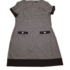 Vintage Y2K Tommy Hilfiger Houndstooth Sheath Dress Black White Short Sleeve